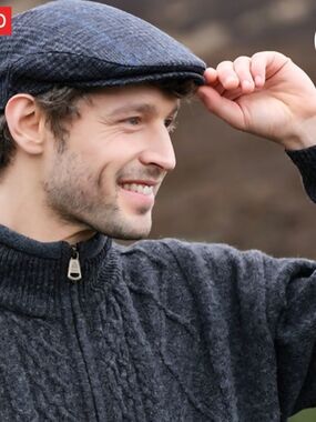 The Irish Store Wool Men's Flat Cap in Navy Blue - Classic Tweed Hat Large